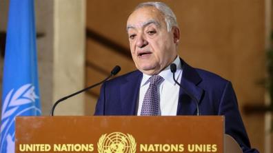 Ghassan Salame_ inviato delle Nazioni Unite per la Libia_ tiene un briefing informativo sulla scia dei colloqui militari mediatici delle Nazioni Unite a Ginevra _Denis Balibouse _ Reuters